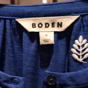 Boden Royal Blue Blouse with White Leaf Embroidery